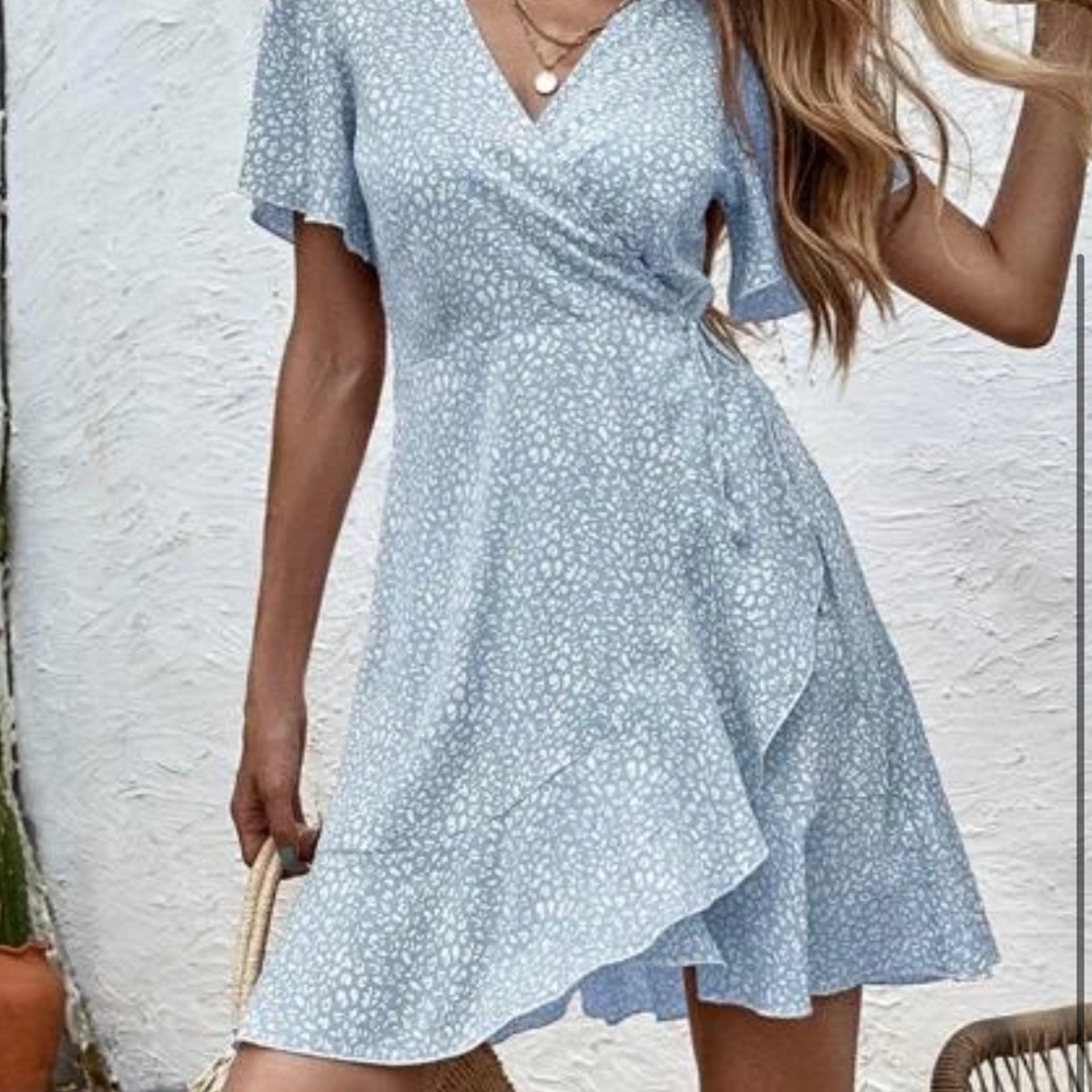Shein Blue Floral Wrap Dress